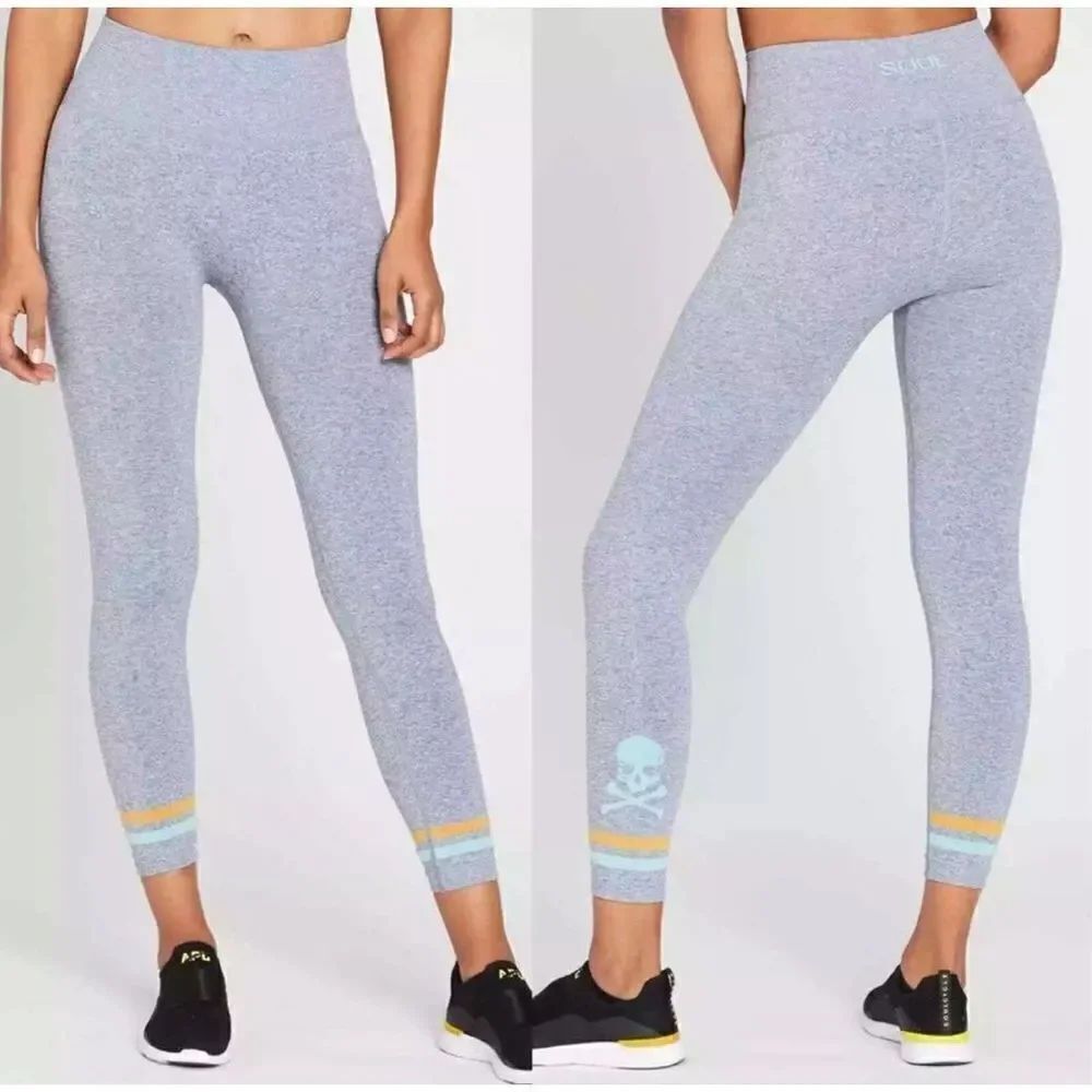 SOUL BY SOULCYCLE Seamless Skull Jacquard Tight Grey Blue Size Small